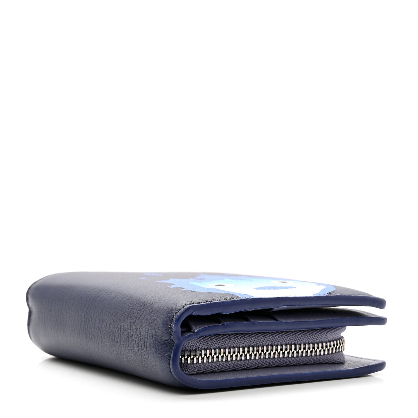 X HOWLS MOVING CASTLE Satin Calfskin Calcifer Compact Zip Wallet Marine