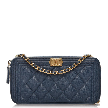Chanel Caviar Quilted Small Boy Clutch With Chain Dark Blue 1 of 8