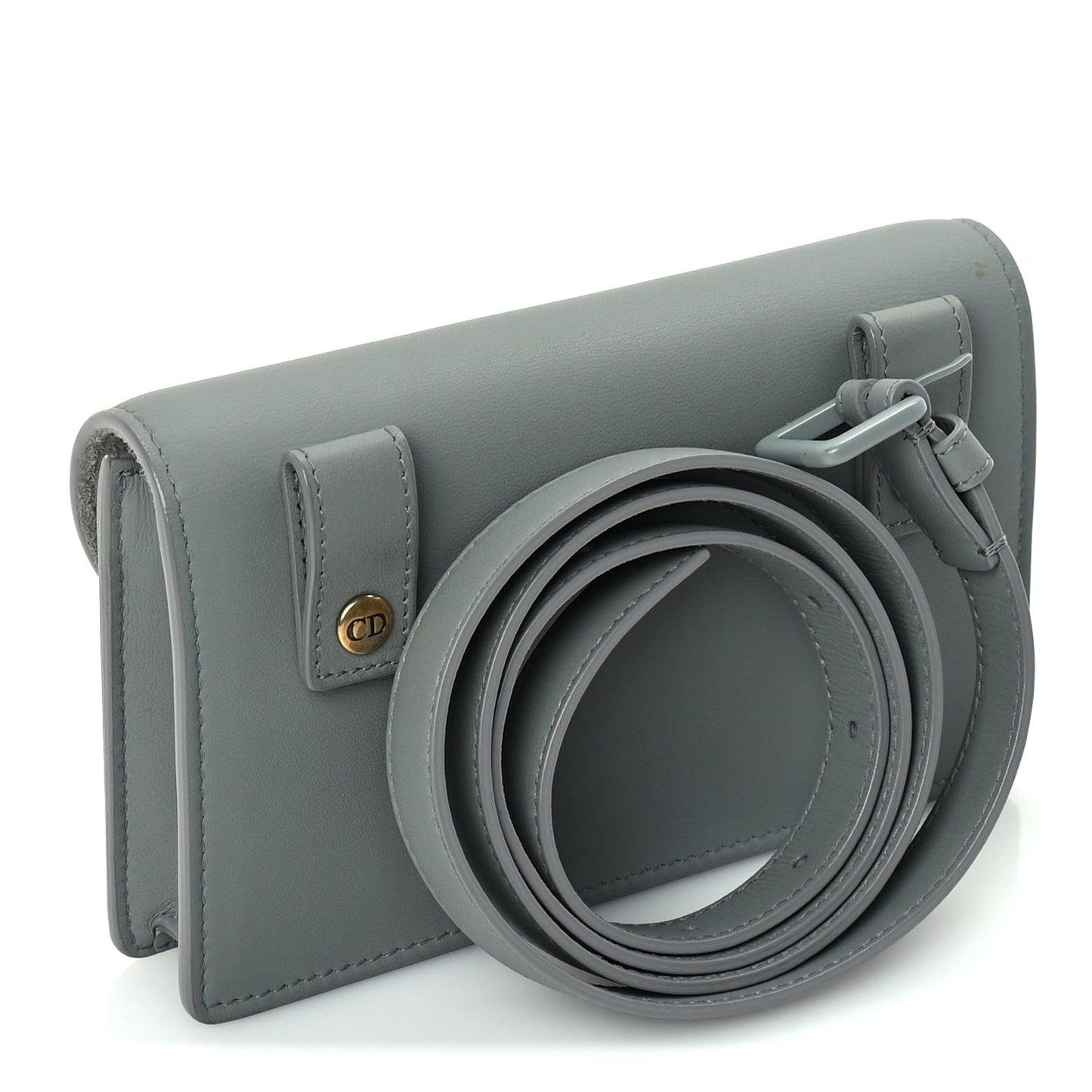 Ultra Matte Calfskin Saddle Belt Clutch  Grey Stone