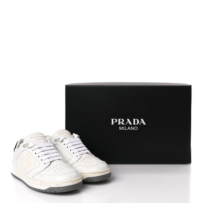 Prada Vitello Sport Spazzolato Rois Rubber Triangle Logo Perforated Womens District Low Top 30mm Sneakers 36.5 White 9 of 9