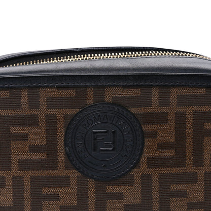 Fendi Glazed Fabric Vitello Century FF 1974 Stamp Patch Mini Camera Case Mogano Panna Black 6 of 8