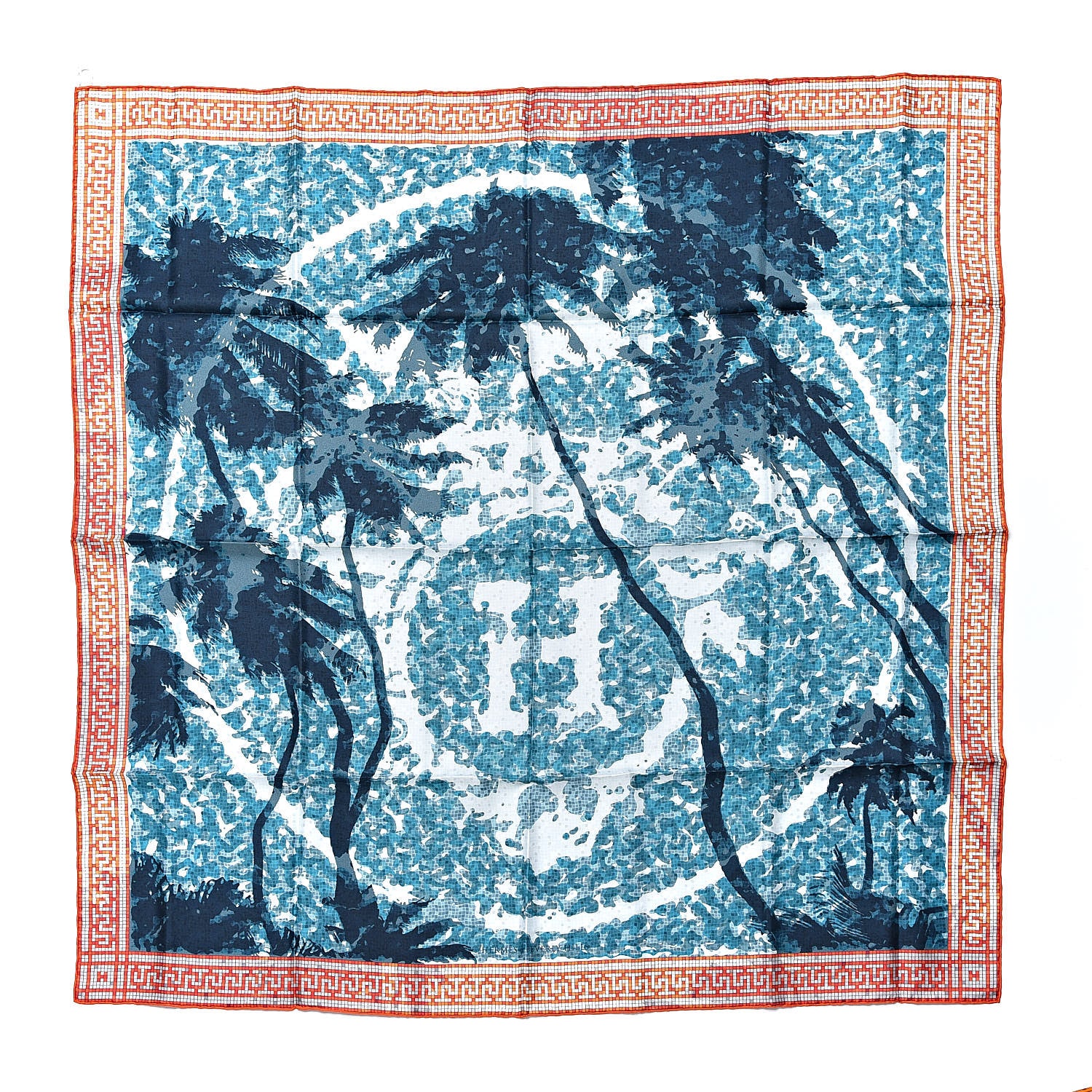 Hermes Silk A Beverly Hills Scarf 90 Orange Bleu Blanc 1 of 5