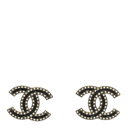 Chanel Enamel Crystal CC Earrings Black Silver 1 of 4