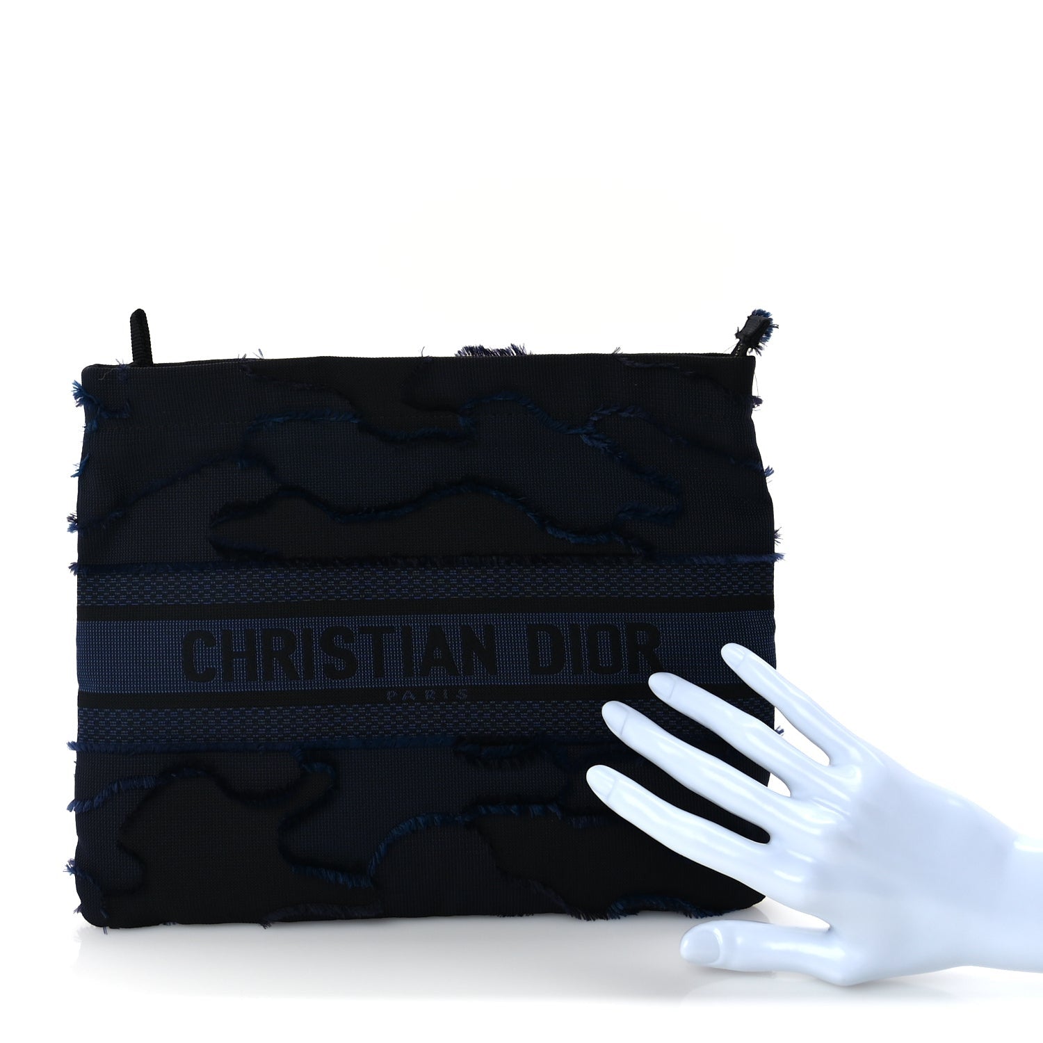 Christian Dior Canvas Embroidered Camouflage Medium Diordouble Zip Pouch Blue 2 of 7