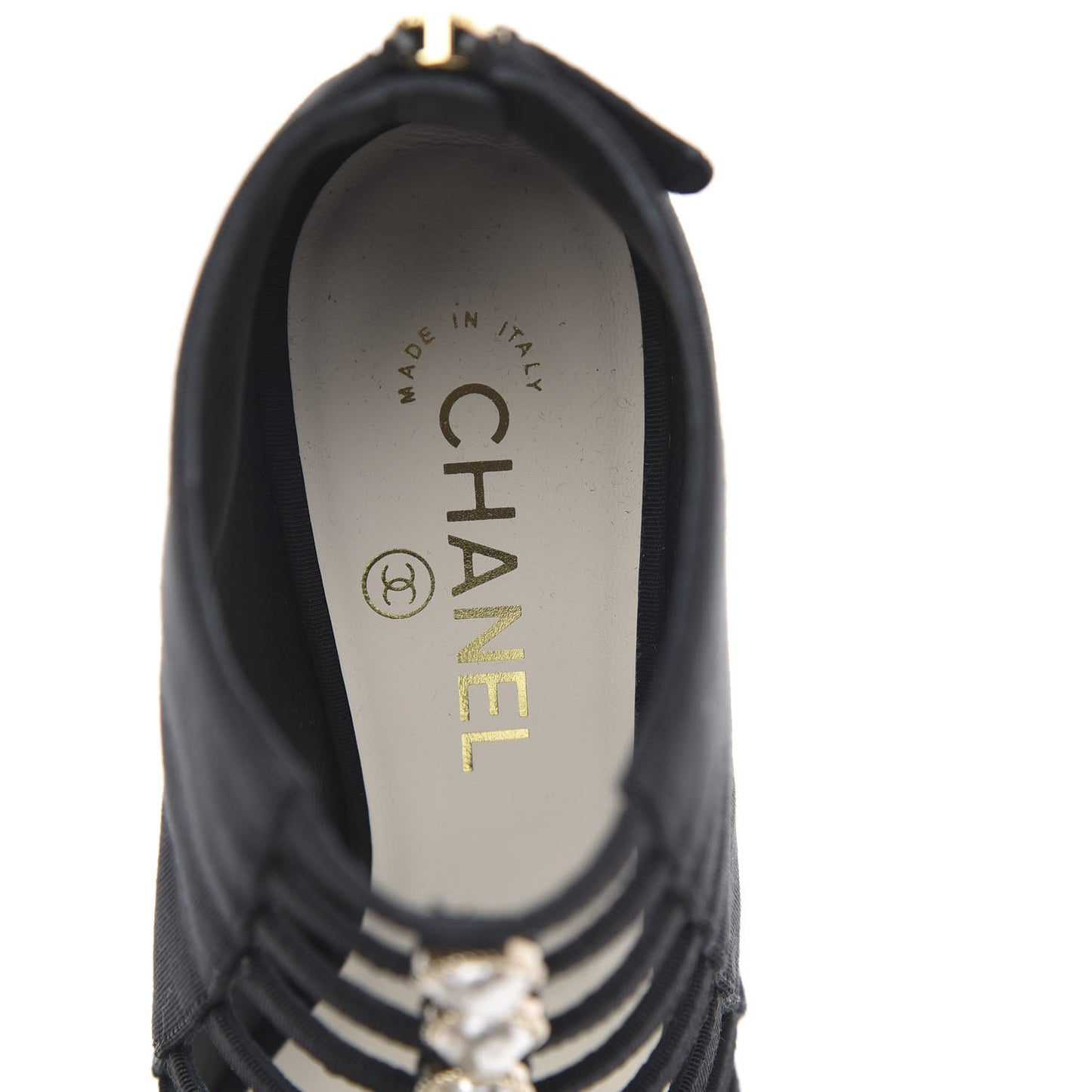 Grosgrain Pearl Open Toe Caged Ankle Boots 38 Black