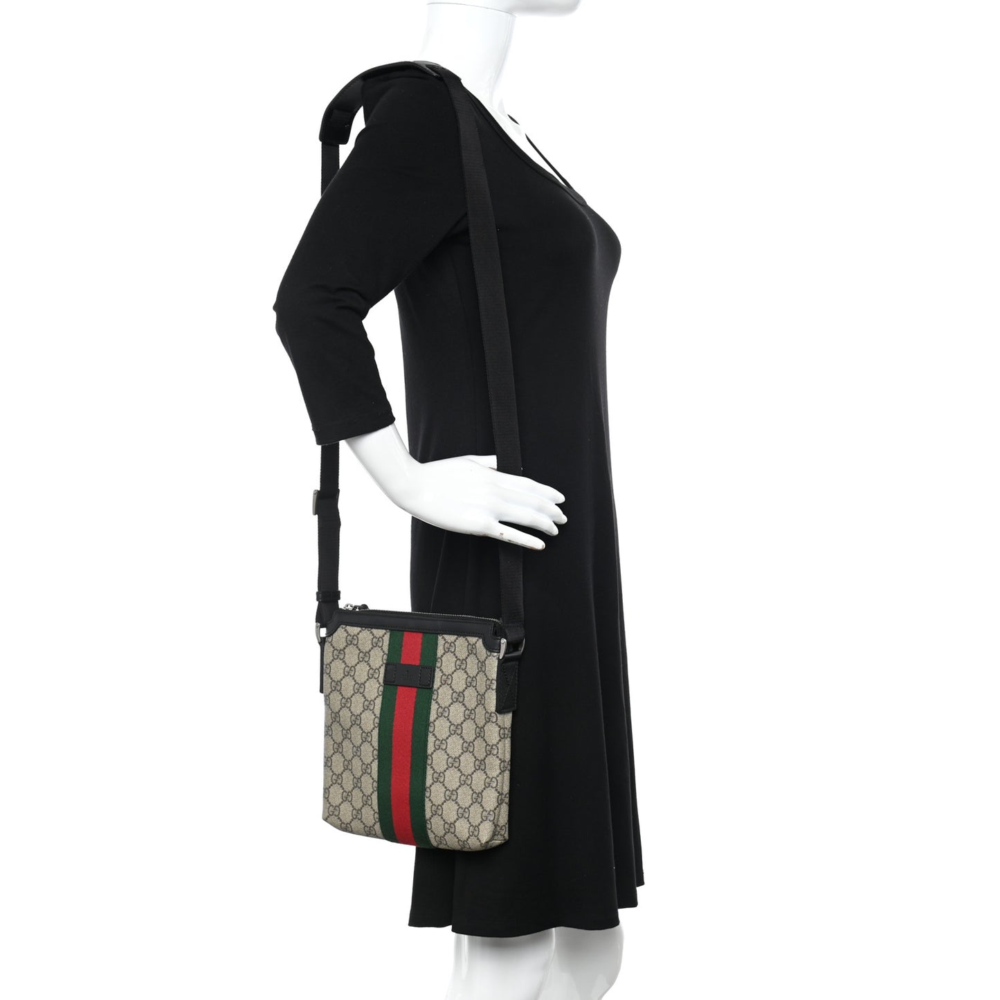 GG Supreme Monogram Web Messenger Bag Black