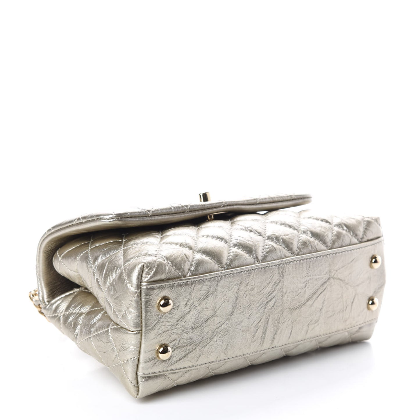 Metallic Aged Calfskin Quilted Mini Coco Handle Flap Silver