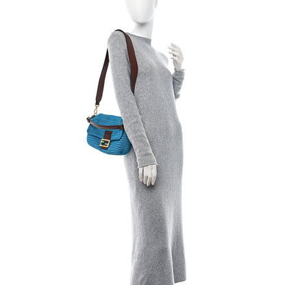 Fendi Fabric Crochet Vitello Grace Plexiglass Baguette Cyber Blue Ghianda 2 of 10