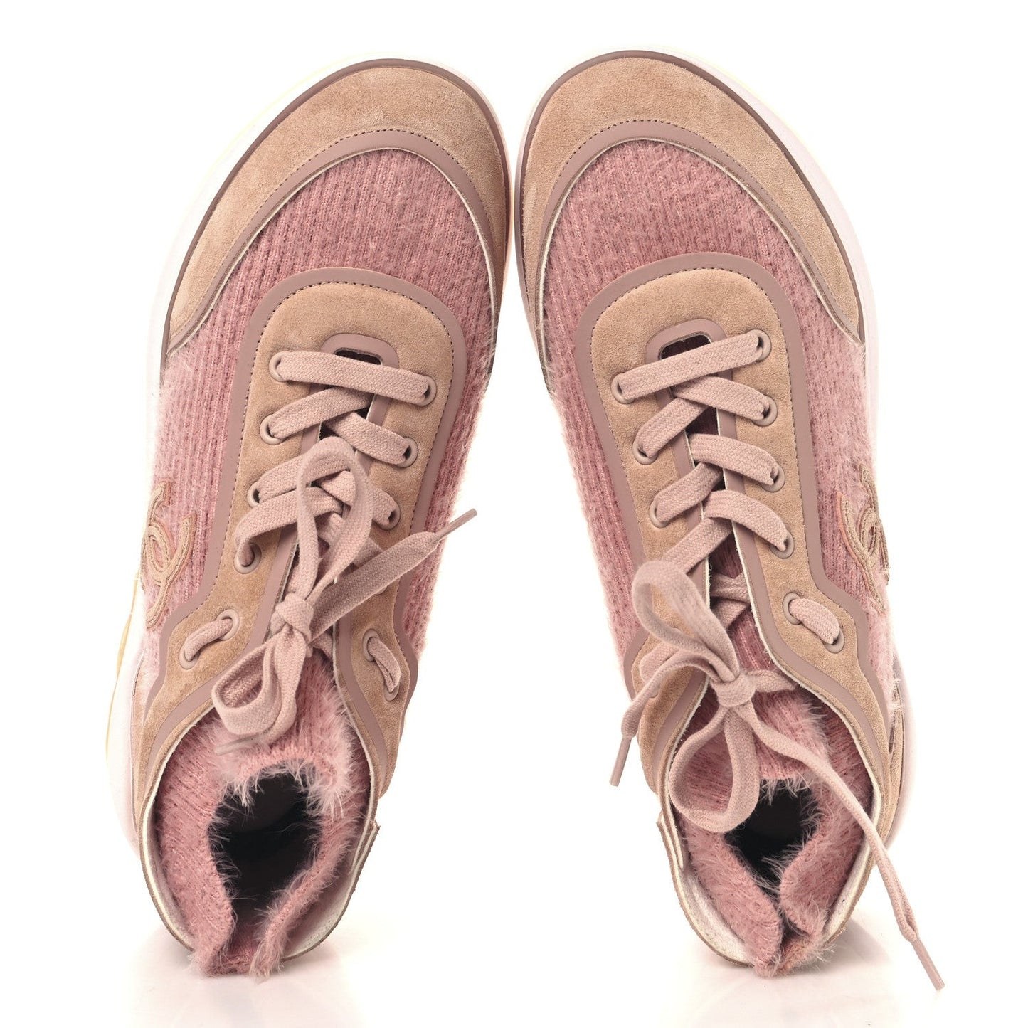 Suede Calfskin Stretch Fabric CC Sneakers 41 Pink