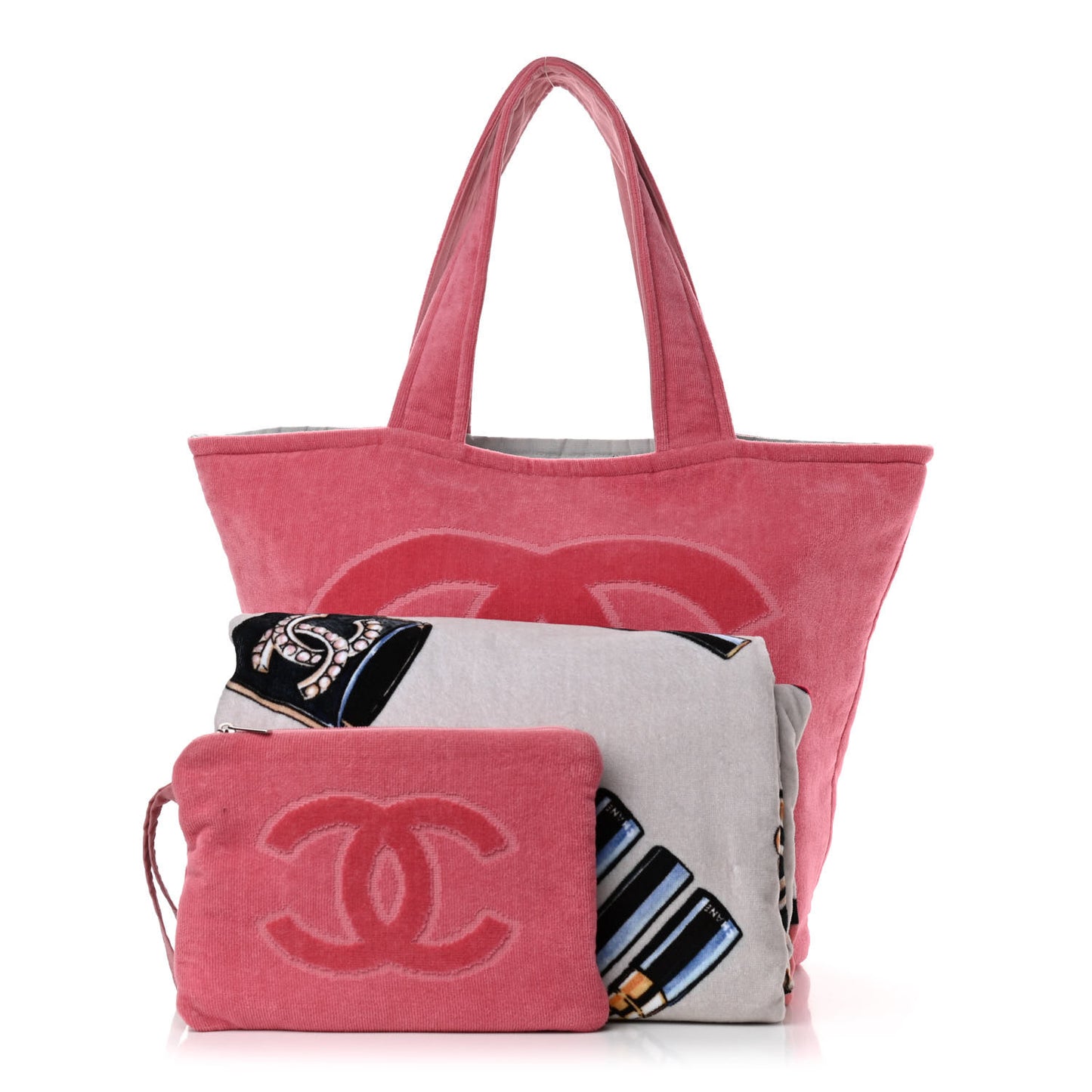 Terry Cotton CC Beach Tote Towel Set Pink