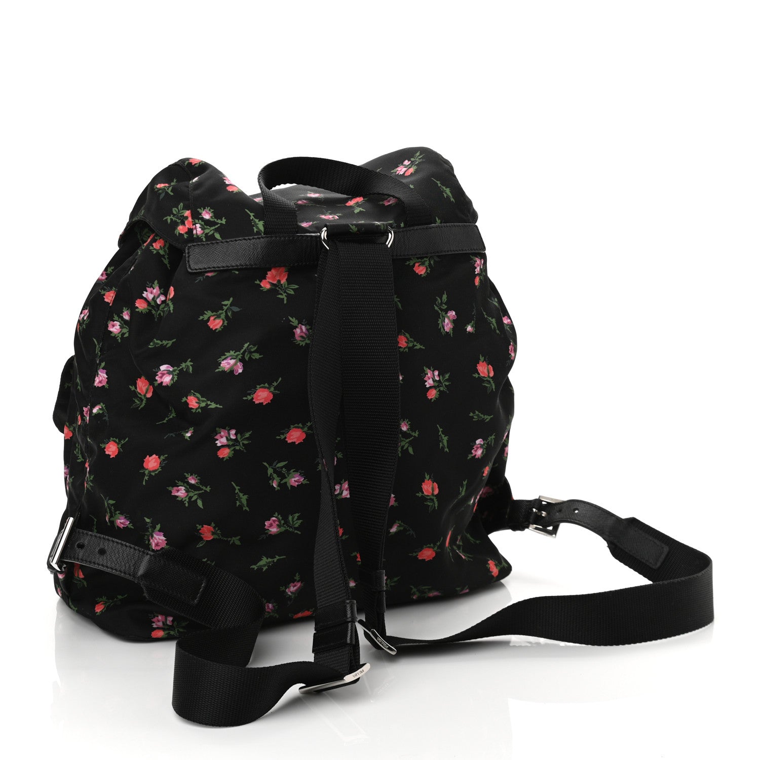 Prada Tessuto Nylon Saffiano Stampata Backpack Black Dis Rose 2 of 10