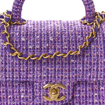 Chanel Tweed Sequin Quilted Baywatch Top Handle Flap Purple 8 of 10
