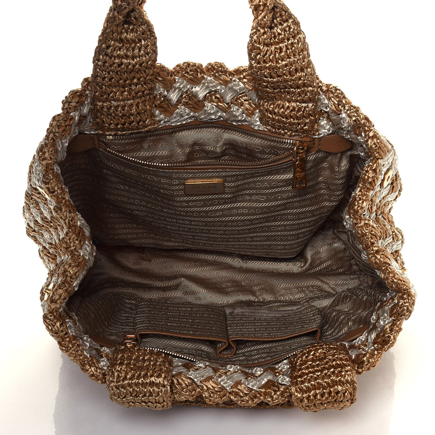 Raffia Crochet Bi-Color Tote Naturale Talco