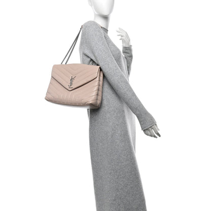 Saint Laurent Calfskin Y Quilted Monogram Medium Loulou Chain Satchel Rose Antic 2 of 7
