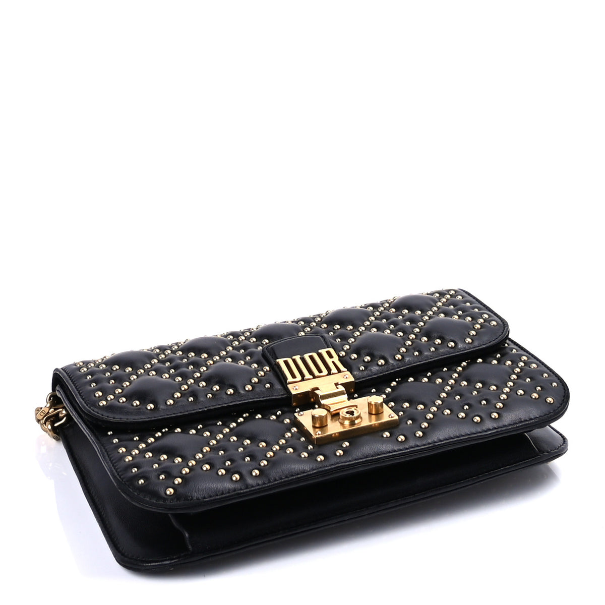 Lambskin Cannage Studded Small Dioraddict Flap Bag Black