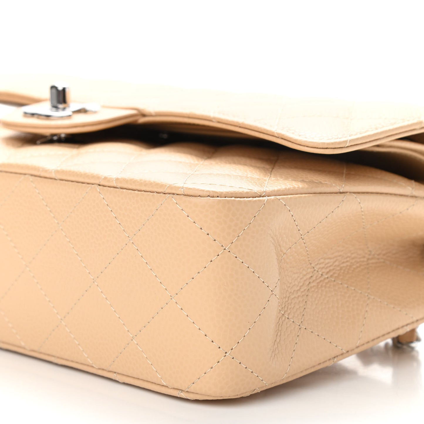 Caviar Quilted Medium Double Flap Beige