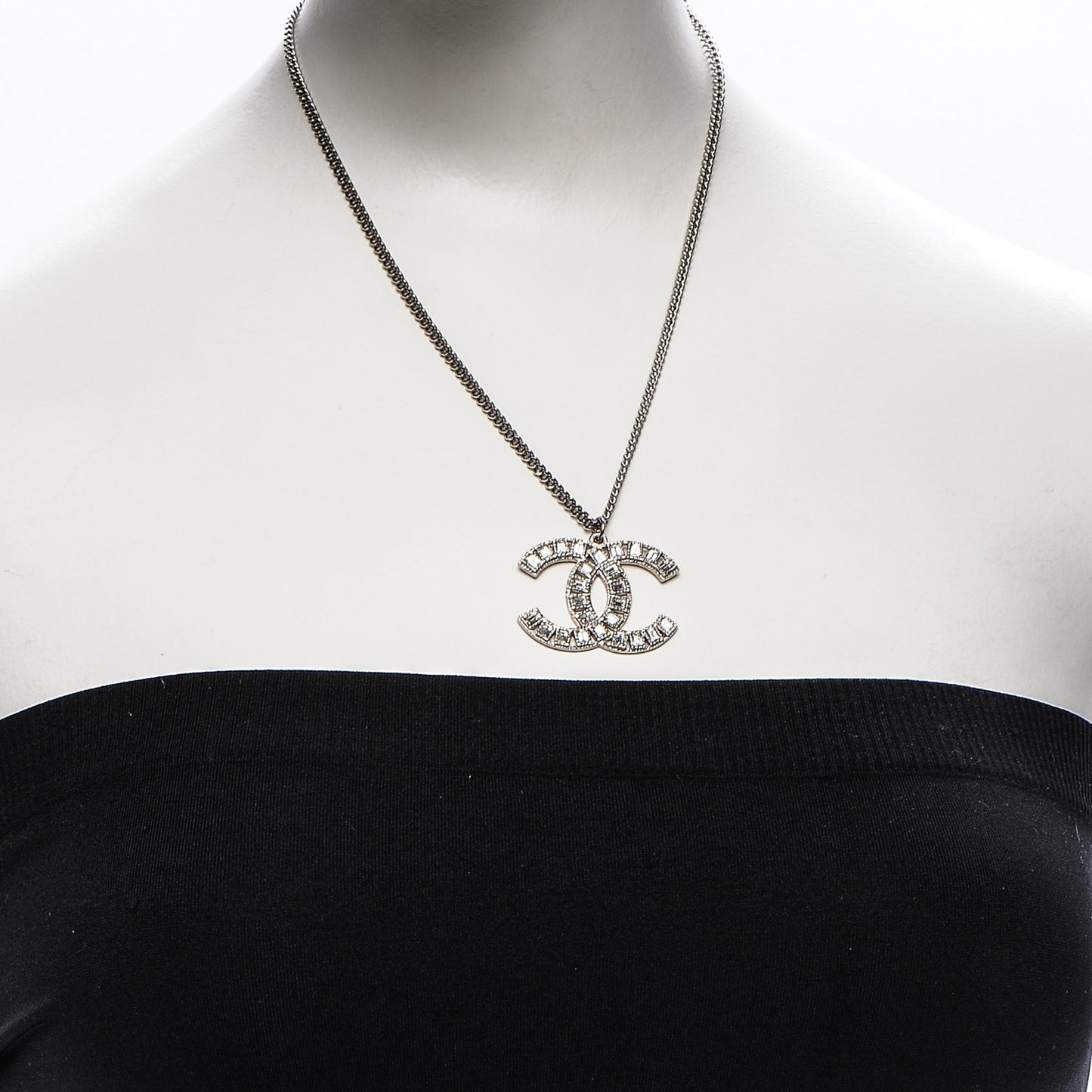 Baguette Crystal Glitter Large CC Necklace Silver