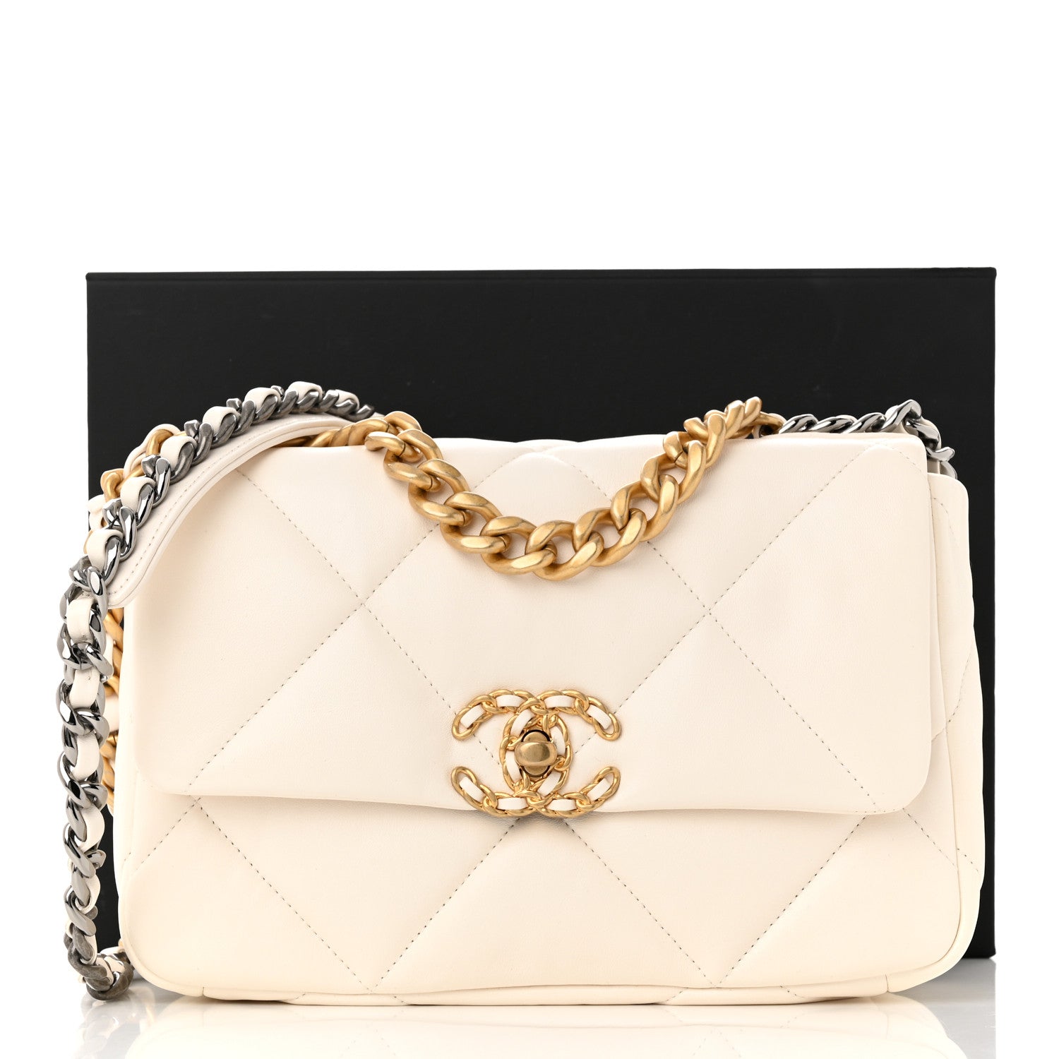 Chanel Goatskin Quilted Medium Chanel 19 Flap White 12 of 12