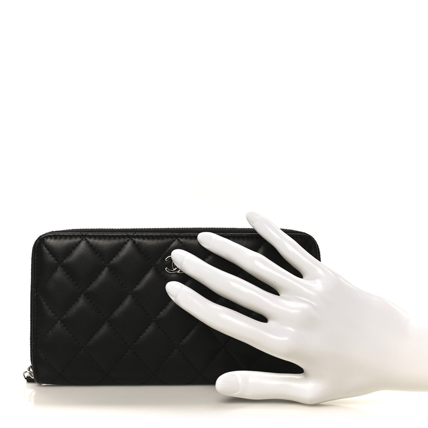 Chanel Lambskin Quilted Large Gusset Zip Around Wallet Black 2 of 10