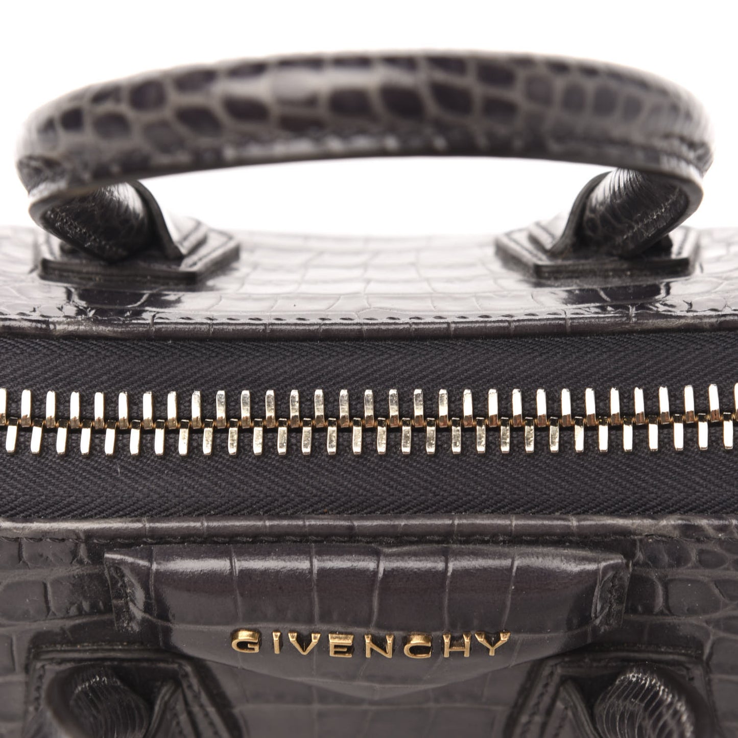 Calfskin Crocodile Embossed Mini Antigona Storm Grey