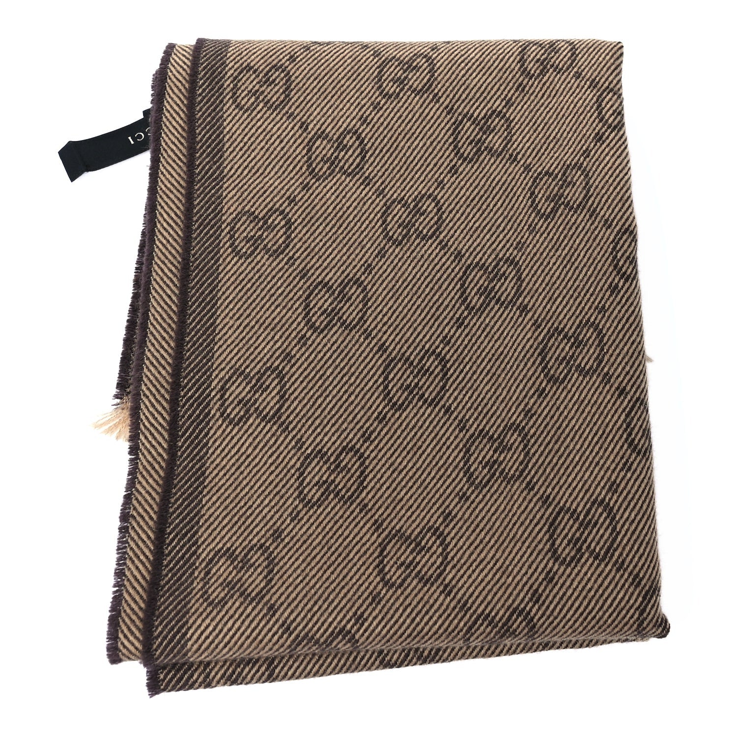 Gucci Wool Silk GG Monogram GGNat Scarf Brown 1 of 3