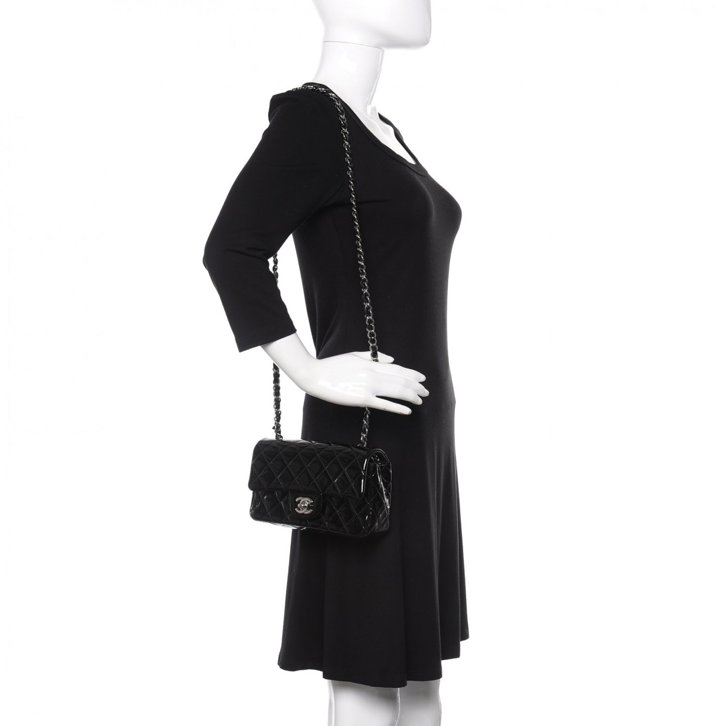 Patent Calfskin Quilted Mini Rectangular Flap Black