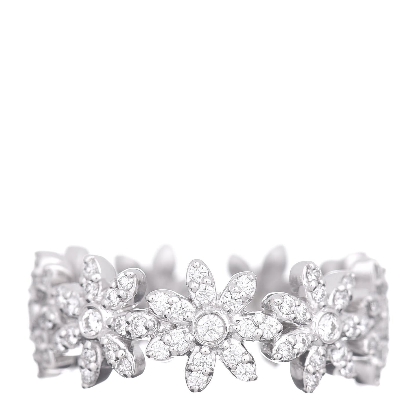 18K White Gold Diamond Daisy Metro Band Ring 49 4.75