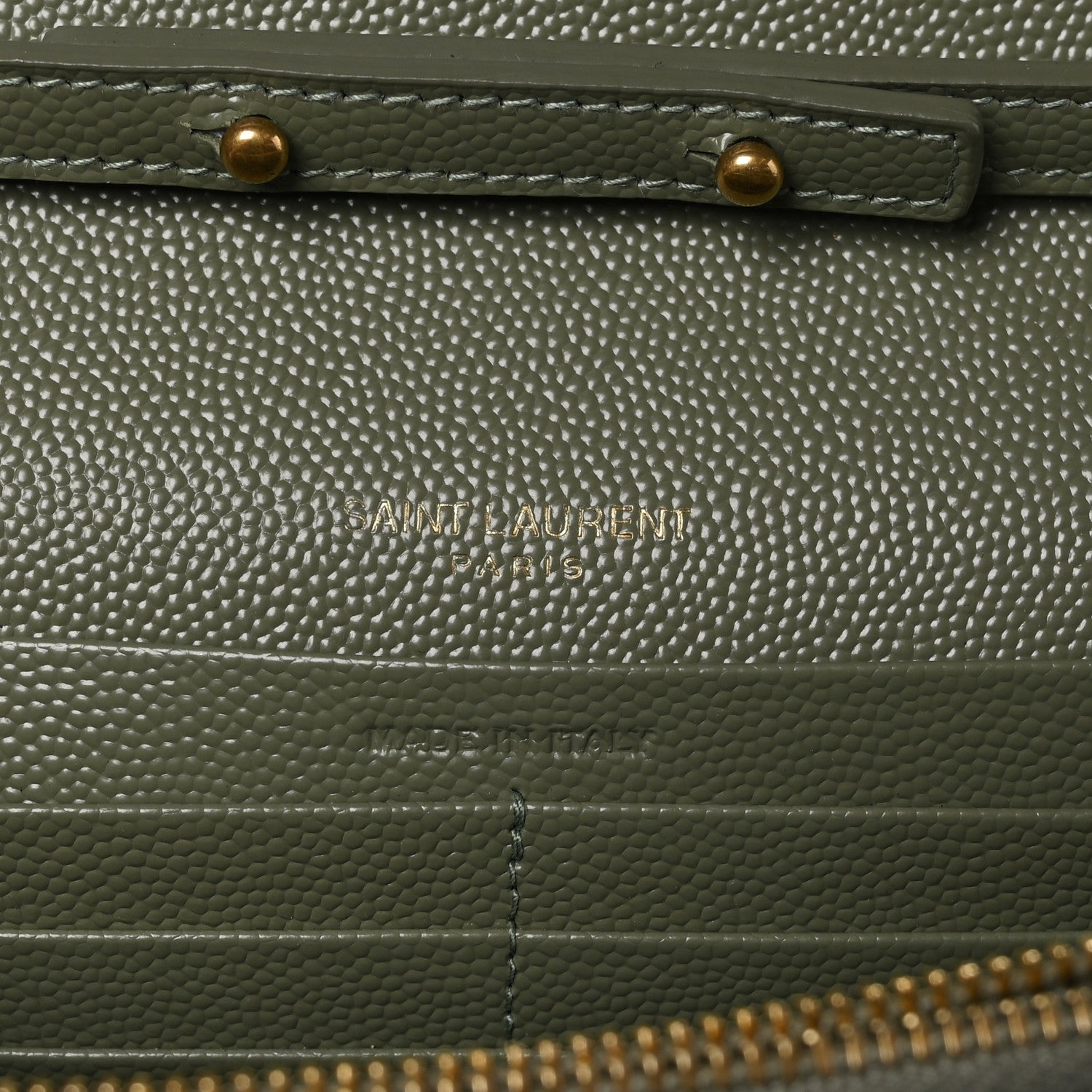 Saint Laurent Grain De Poudre Matelasse Chevron Monogram Chain Wallet Light Sage 7 of 10