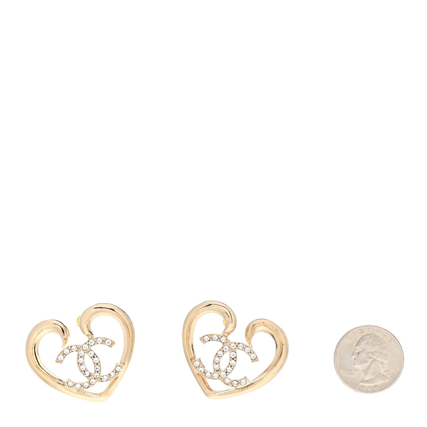Metal Crystal CC Logo Open Heart Earrings Gold