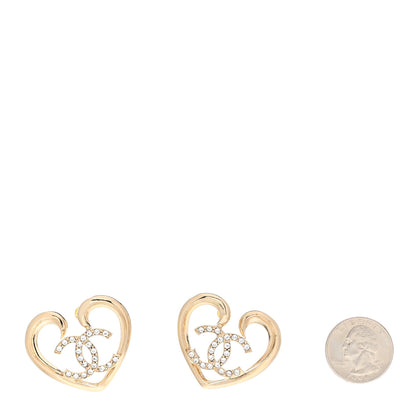 Chanel Metal Crystal CC Logo Open Heart Earrings Gold 2 of 5