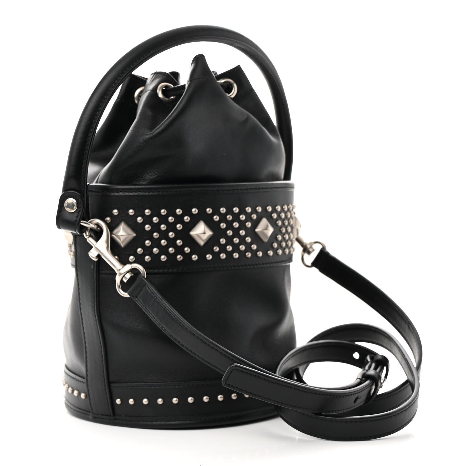 Saint Laurent Smooth Calfskin Studded Small Bahia Drawstring Bucket Bag Black 3 of 7