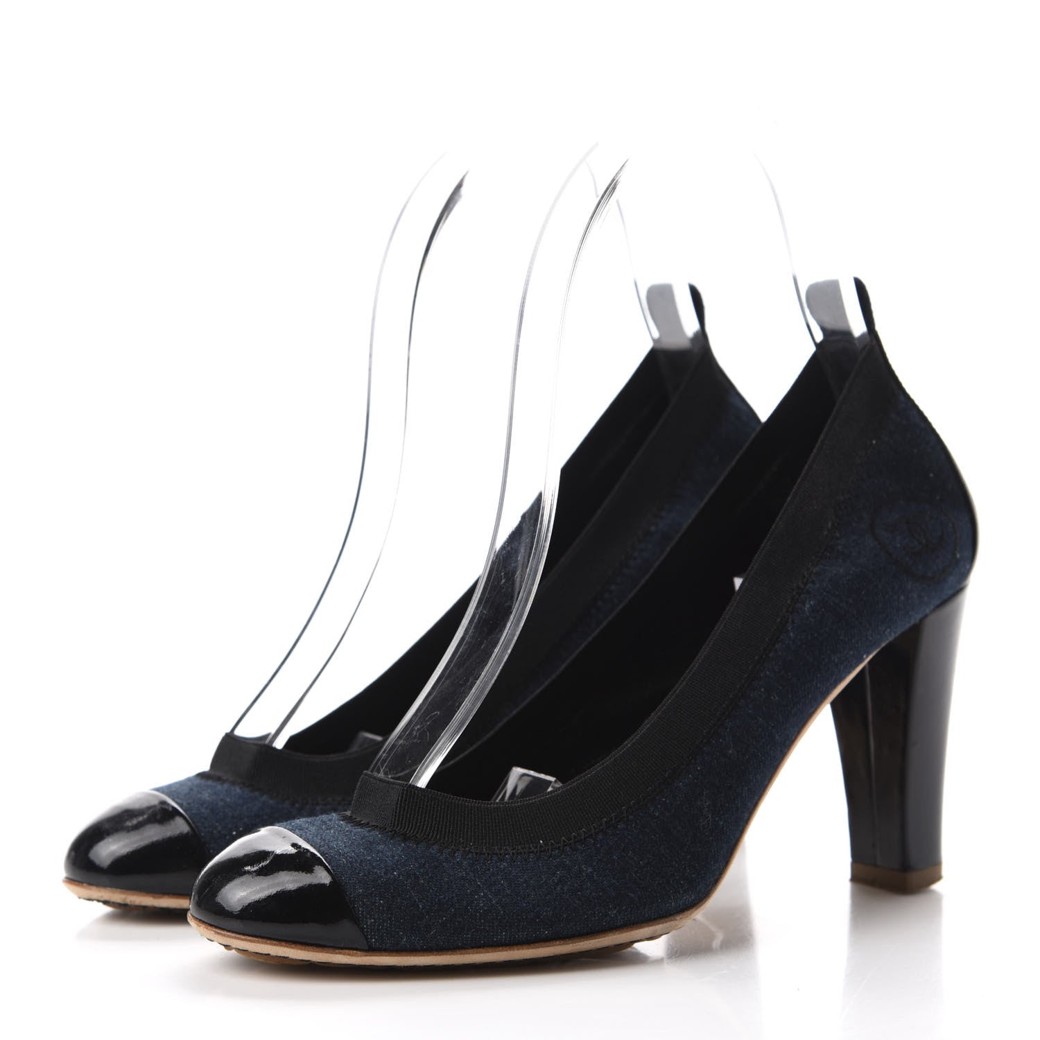 Chanel Denim Patent CC Elastic Stretch Pumps 36.5 Blue Black 3 of 11