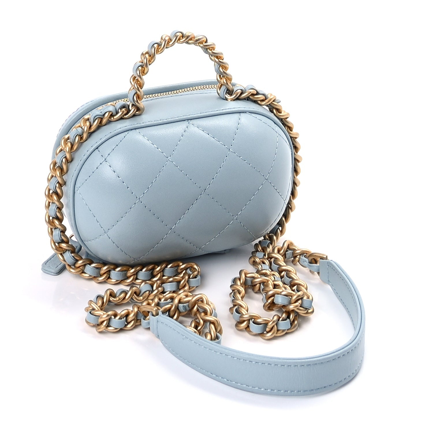 Chanel Lambskin Quilted CC Bubble Vanity Case With Chain Light Blue 2 of 8