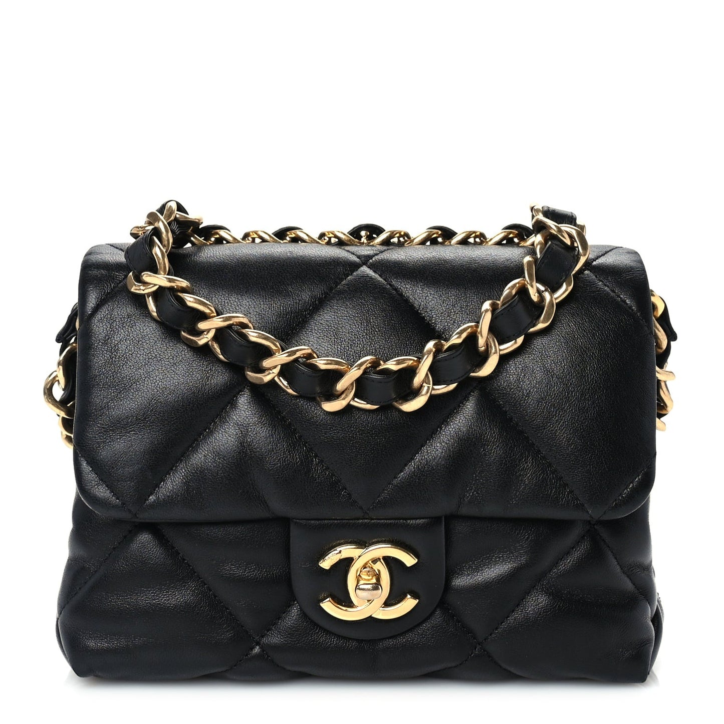 Lambskin Quilted Small Chain Top Handle Flap  Black