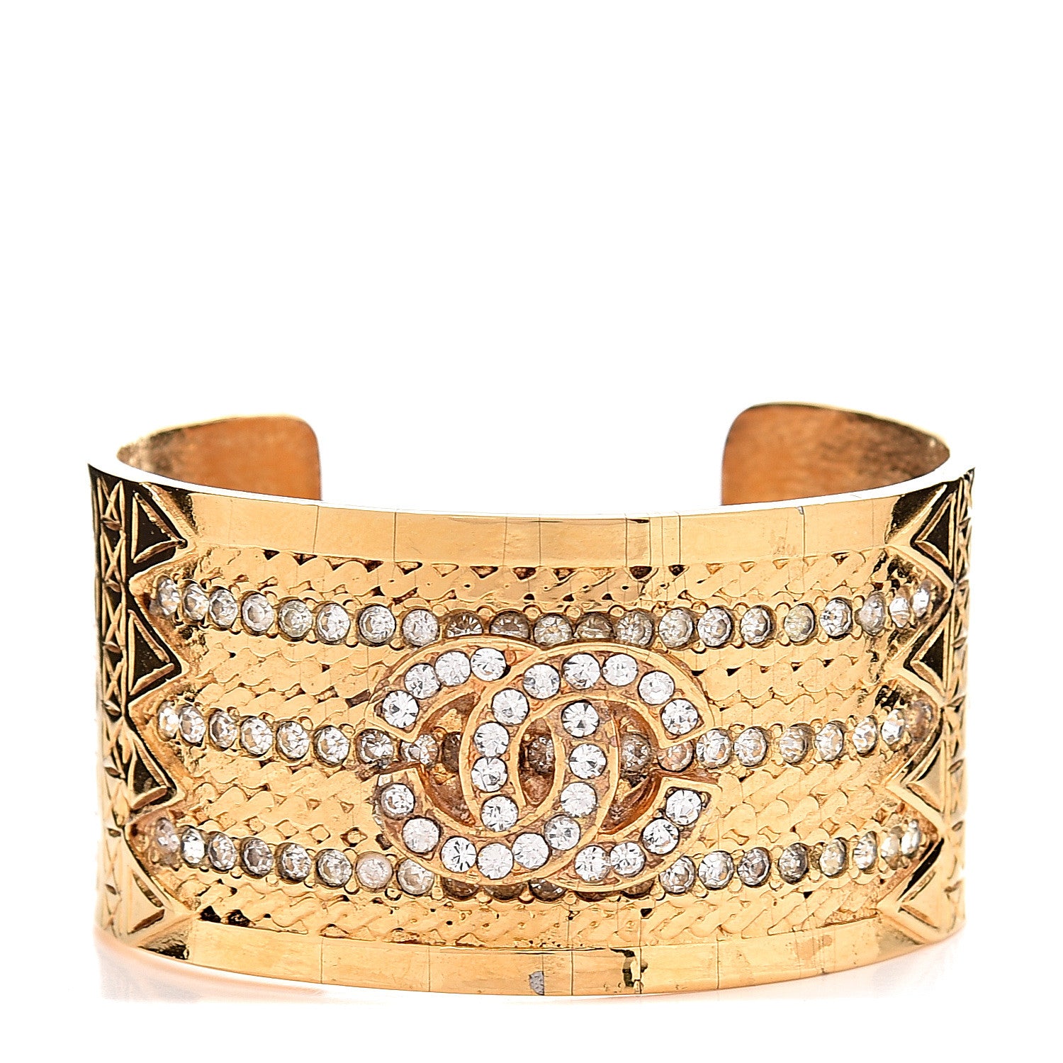 Chanel Metal Crystal Wide CC Cuff Gold 1 of 4