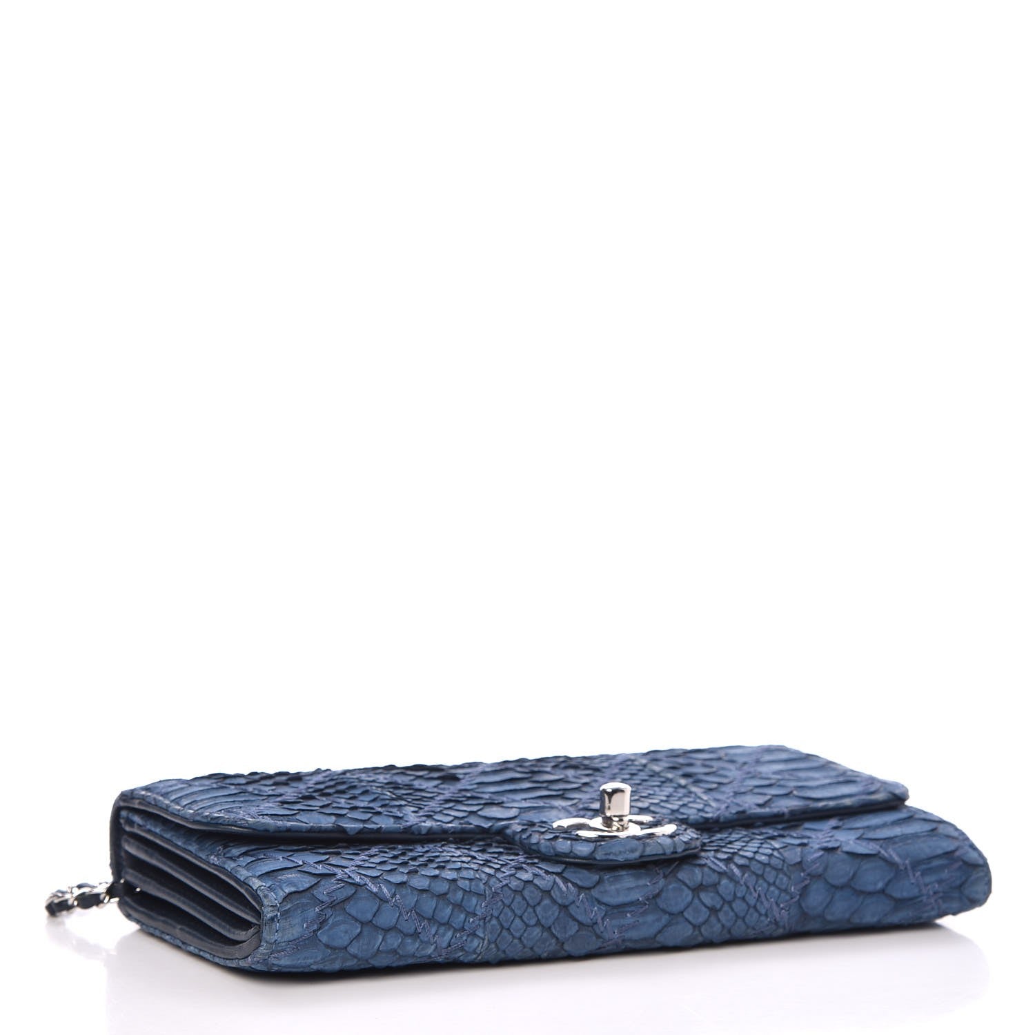 Chanel Matte Snakeskin Ultimate Stitch Flap Clutch With Chain Blue 4 of 7