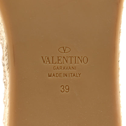 Valentino Garavani Canvas Giraffe Rockstud Espadrille Flat Slide Sandals 39 Black White 7 of 9