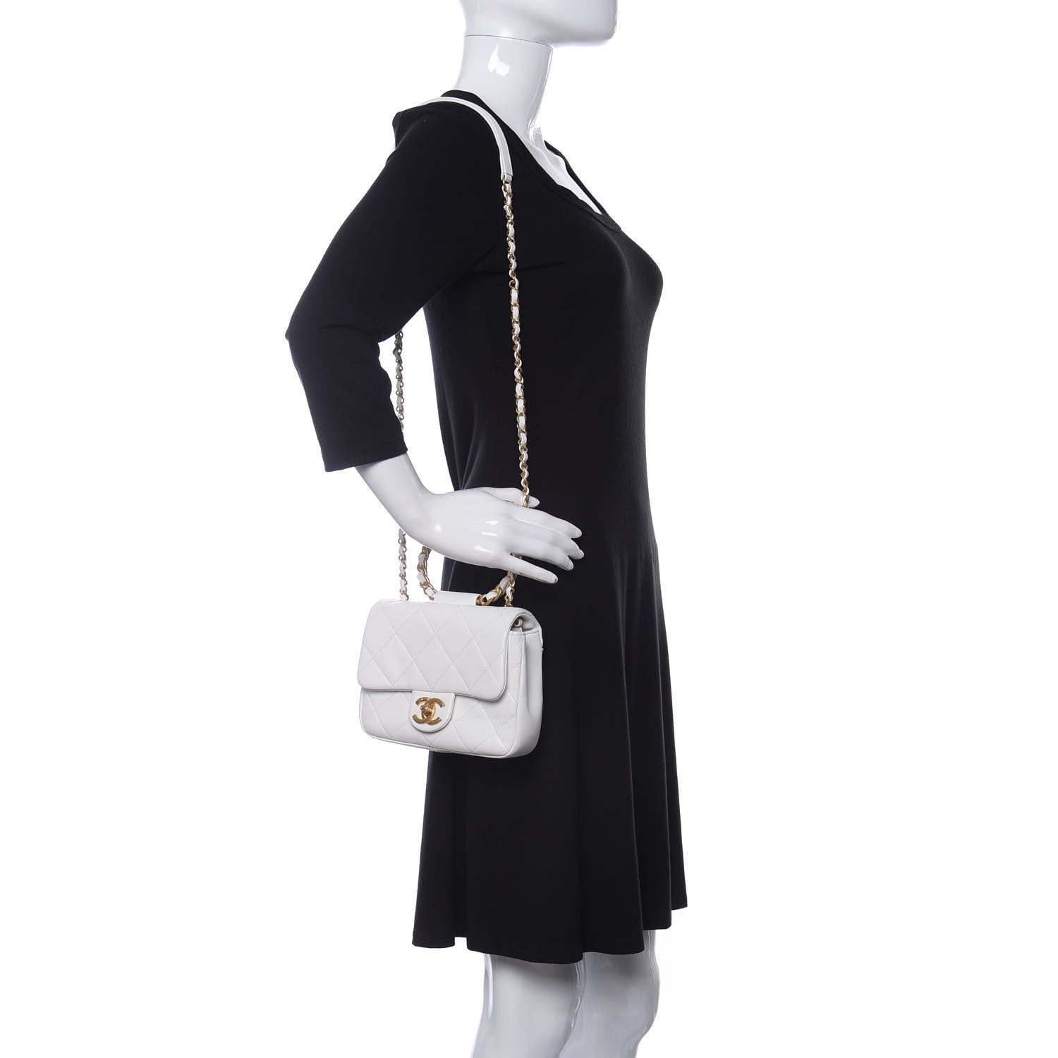 Chanel Lambskin Quilted Small Circular Handle Bag White 2 of 10