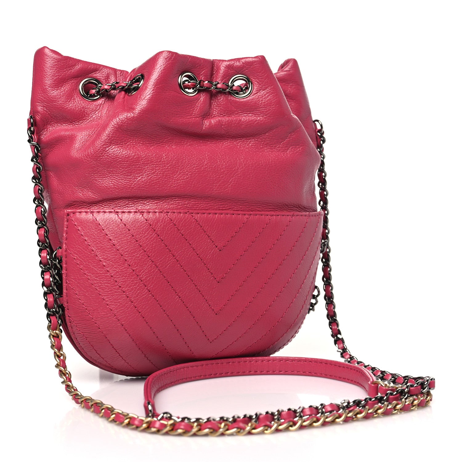 Chanel Aged Chevron Quilted Small Gabrielle Bucket Pink 3 of 10