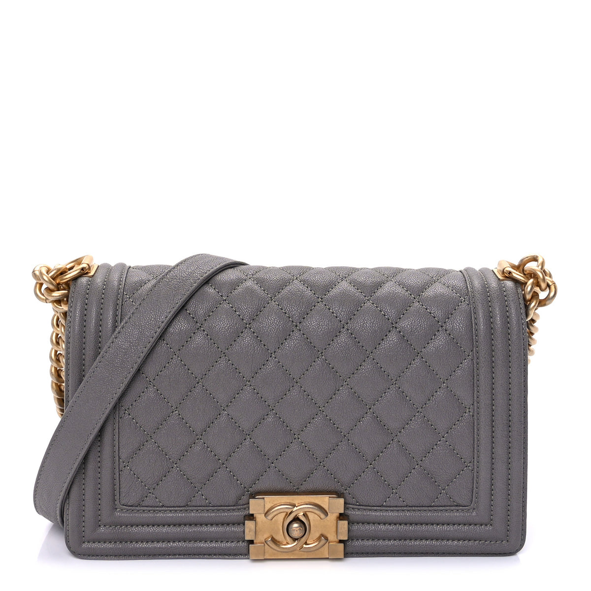 Calfskin Quilted Medium Boy Flap Grey