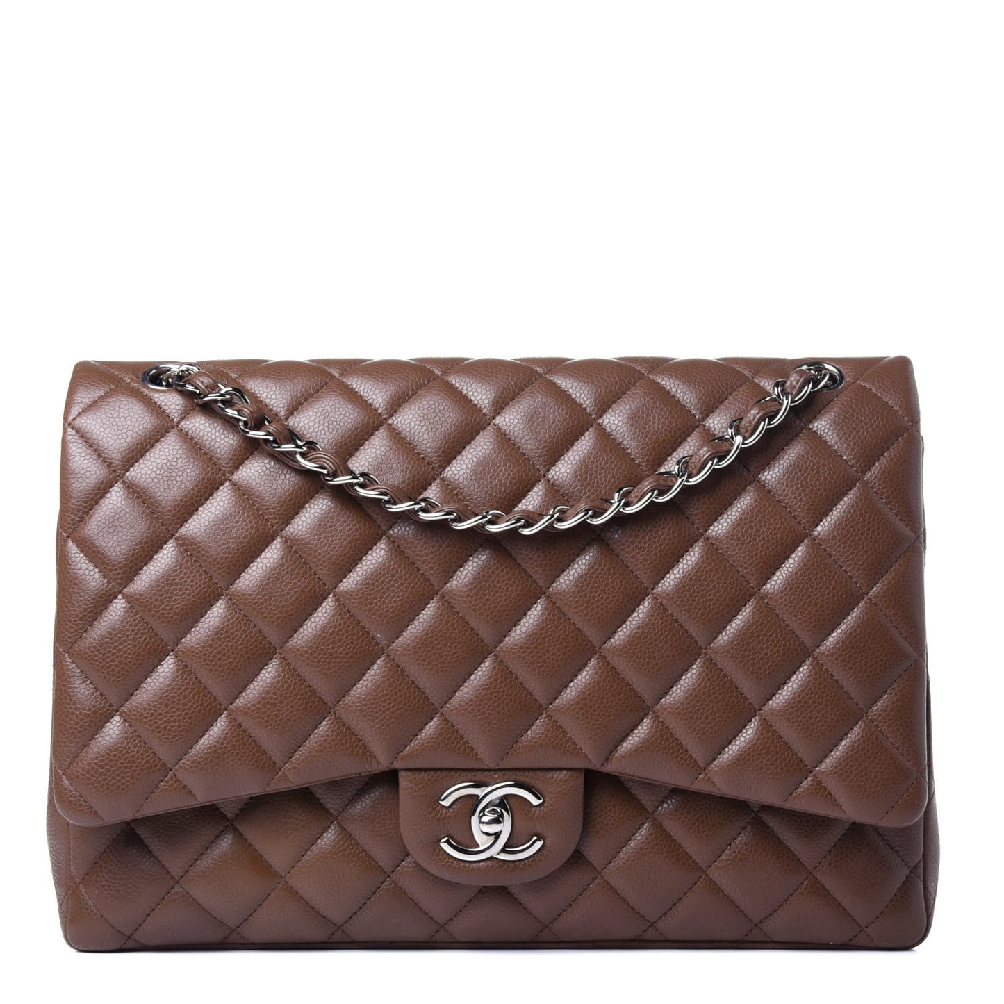 Caviar Quilted Maxi Double Flap Brown