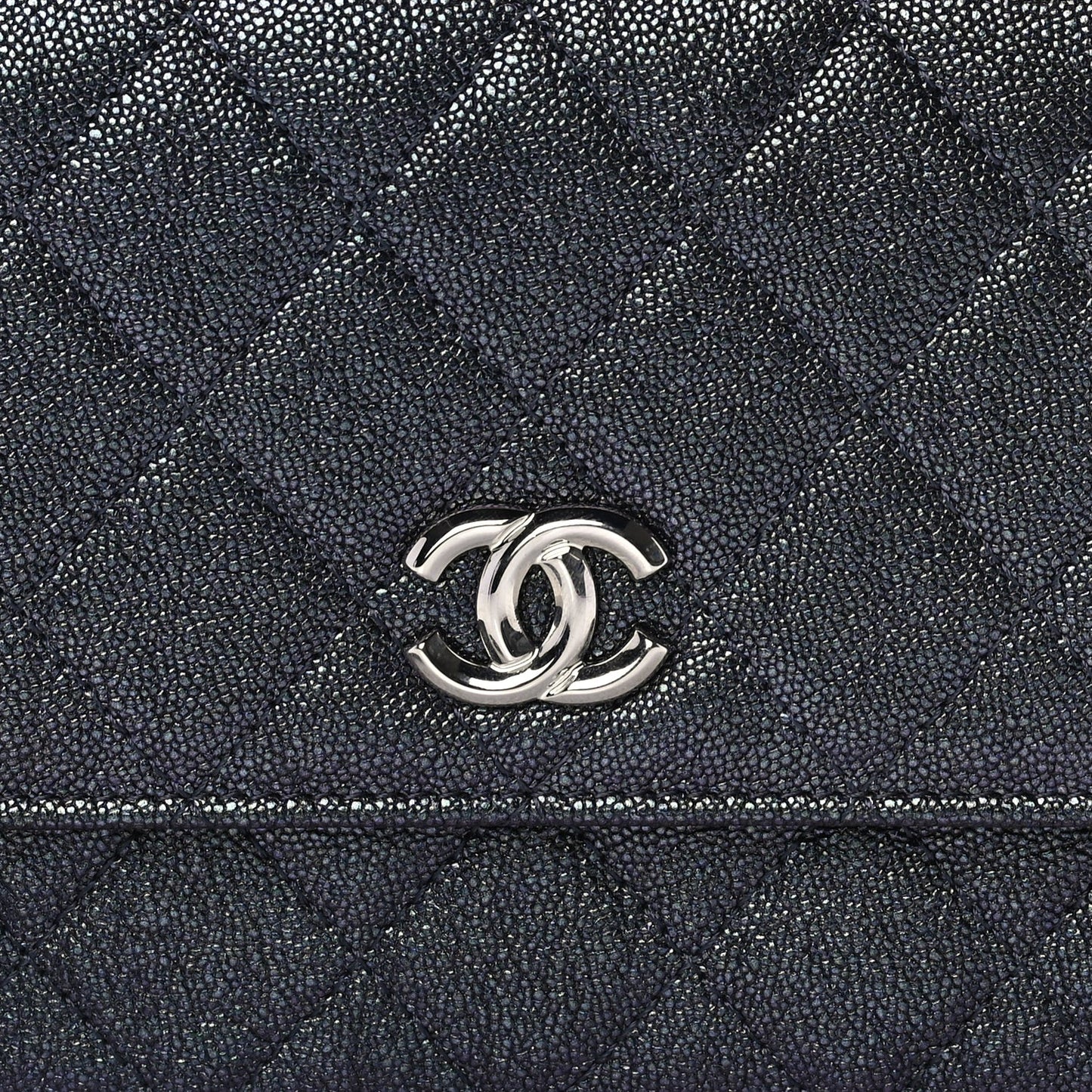 Iridescent Caviar Quilted Classic Pouch Clutch  Black