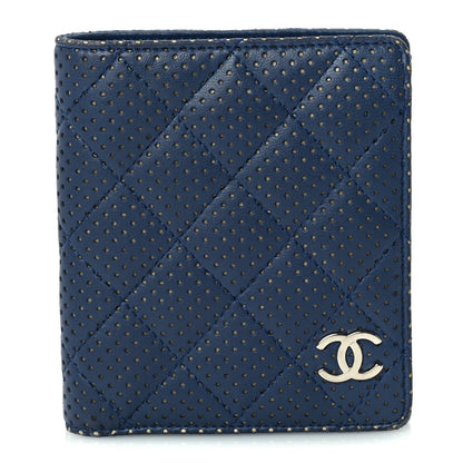 Chanel Perforated Lambskin Quilted Bifold Compact Wallet  Navy 1 of 8