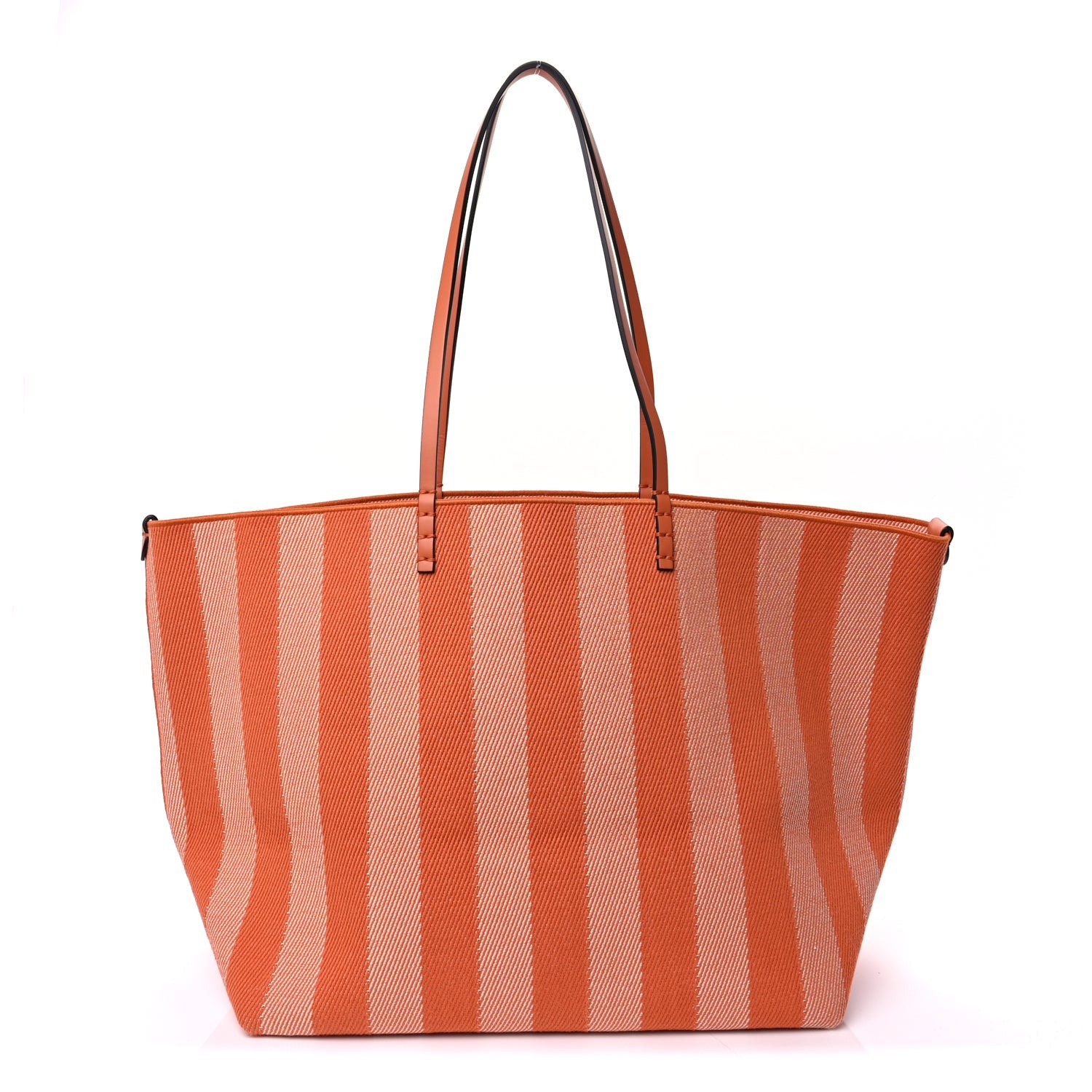Fendi Pequin Vitello Effettto Denim Jacquard FF Reversible Large Shopping Tote  Orange 3 of 7