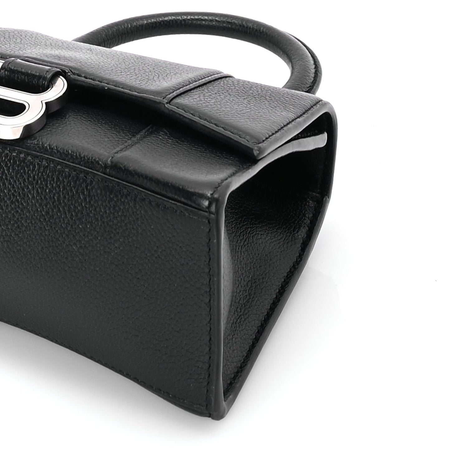 Grained Calfskin Hourglass Top Handle Bag XS Black