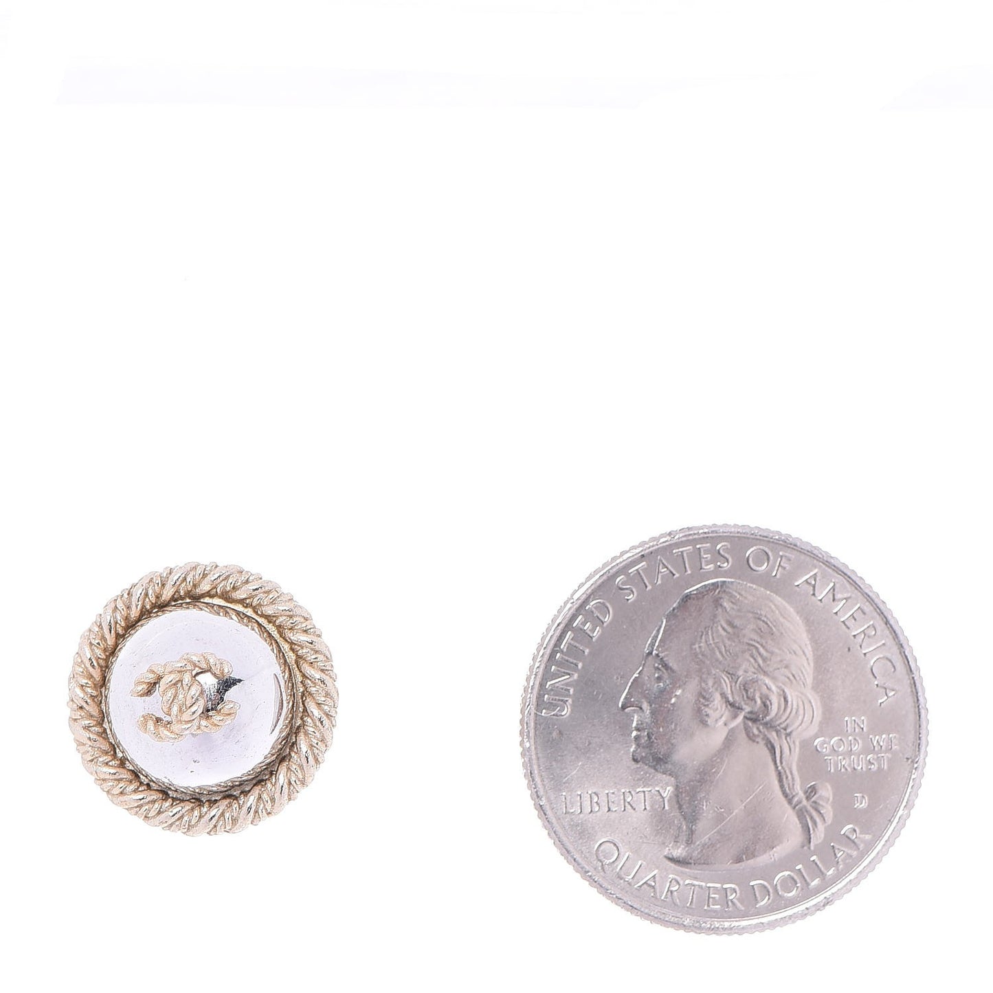 CC Button Earrings Silver Gold