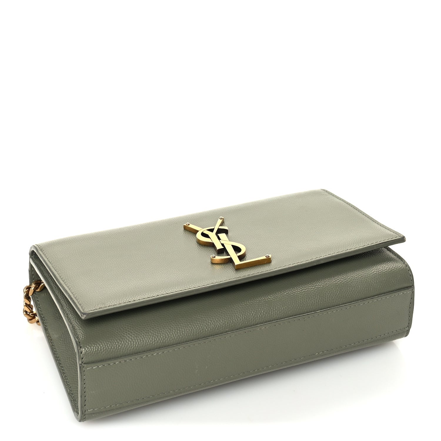 Saint Laurent Grain De Poudre Small Monogram Kate Satchel  Green 3 of 8