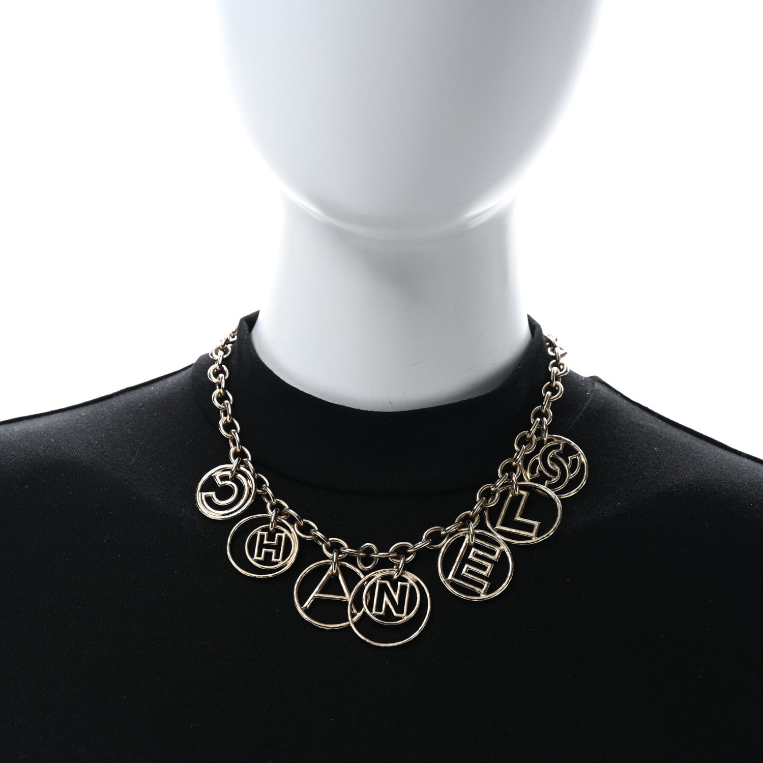 Chanel Metal Hoop Cuba Logo Necklace Gold 2 of 4