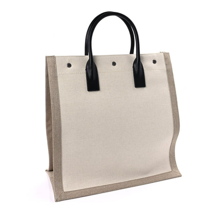 Saint Laurent Linen Calfskin Rive Gauche North South Tote Optic White 2 of 7
