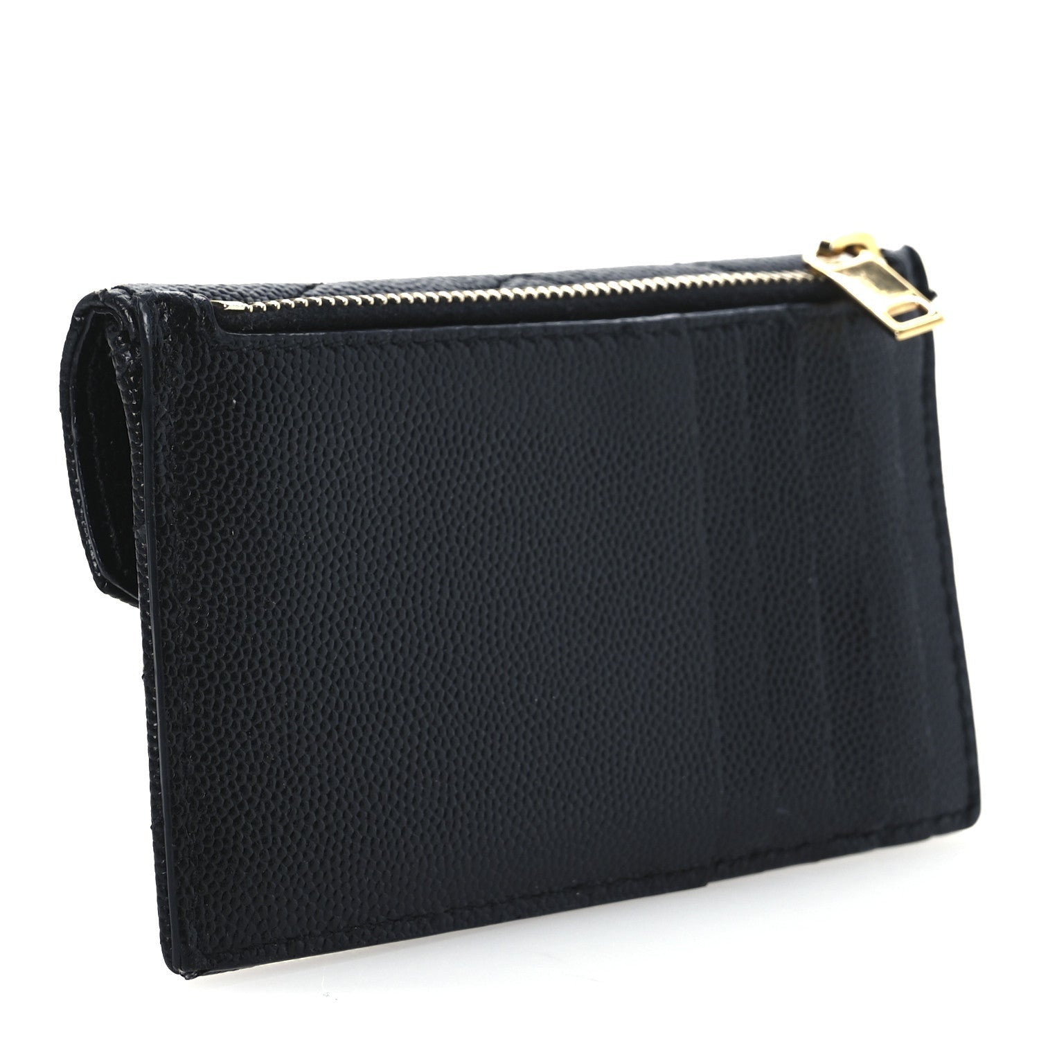 Saint Laurent Grain De Poudre Matelasse Chevron Monogram Compact Wallet Black 3 of 7